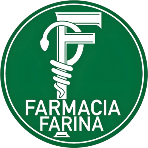 Il logo di Farmacia Farina: una F bianca con il serpente, in un cerchio verde