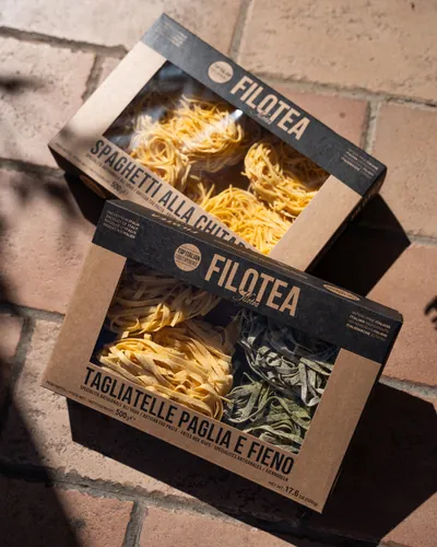 Scatole di pasta all'uovo Filotea: spaghetti alla chitarra e tagliatelle paglia e fieno