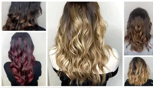 Cinque lavori di colore e balayage, in un collage